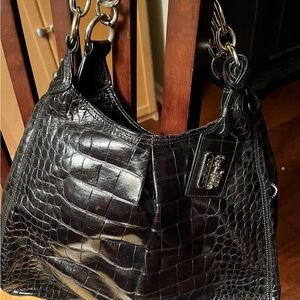Coach MadisonBlack Crocodile-Embossed premium leather XL RARE Shoulder Bag MINT